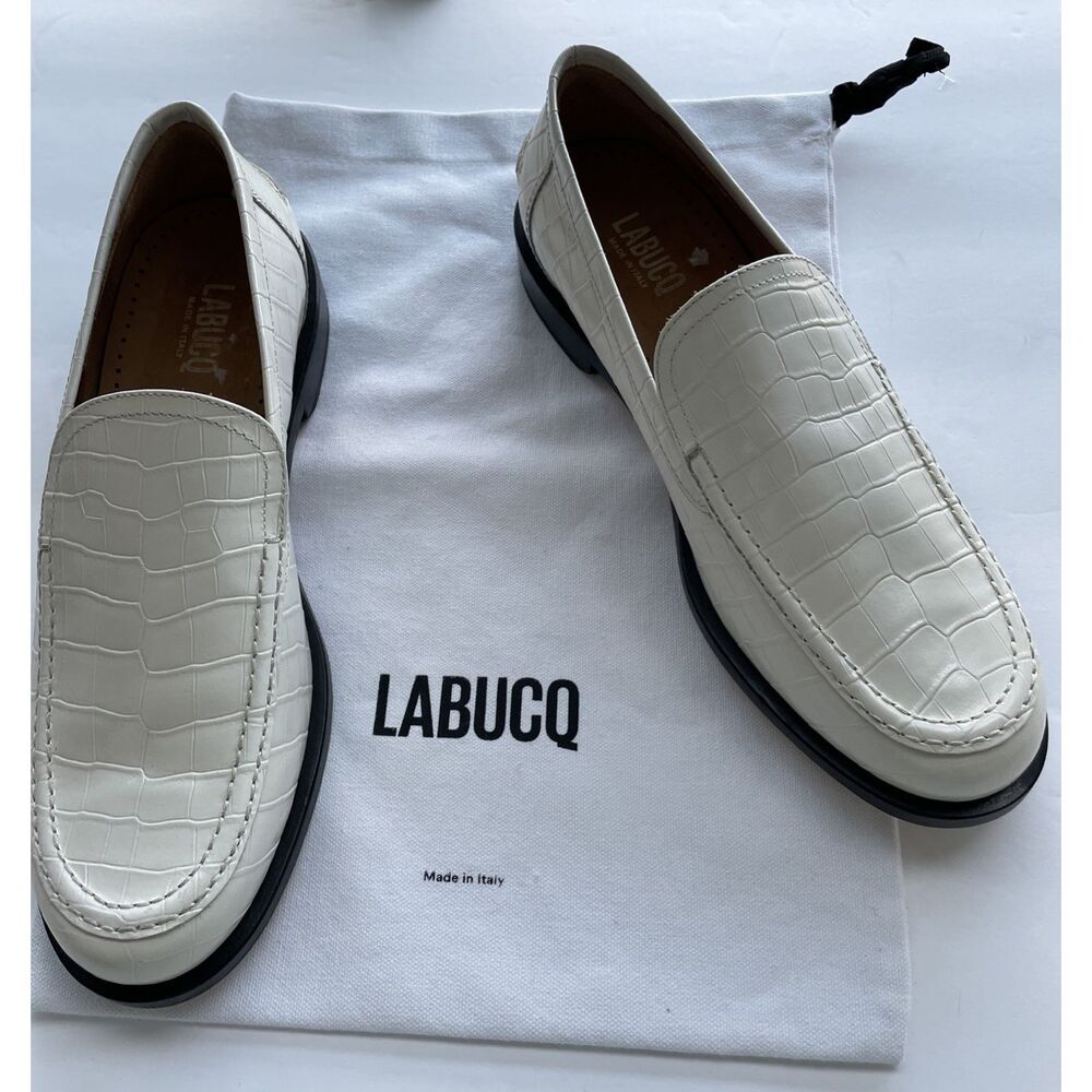 New Labucq  White Crocco Leather Loafer Size 40 US 9.5-10